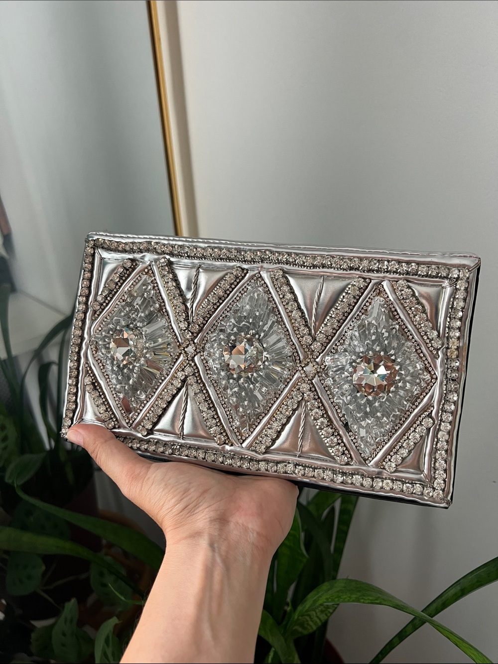 Balmain H&M Silver Crystal-Embellished Evening Clutch